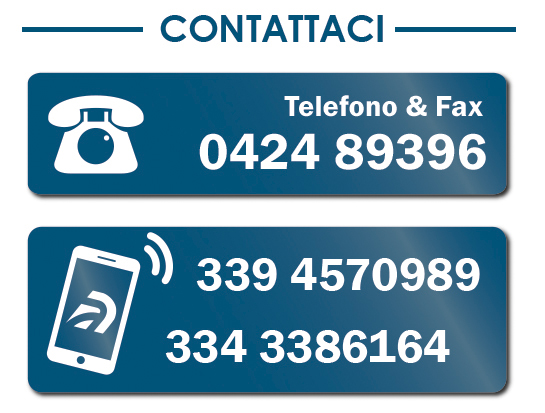 Contatti. Numero di telefono e fax 0424 89396. Cellulare 339 4570989 - 334 3386164